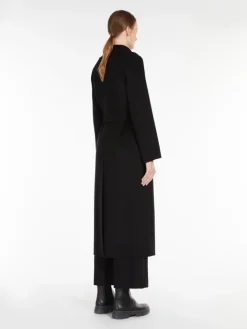 Wool drap wrap coat - BLACK