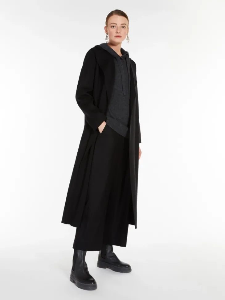 Wool drap wrap coat - BLACK