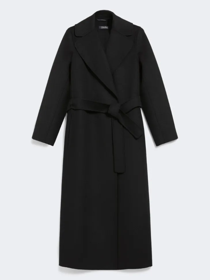 Wool drap wrap coat - BLACK
