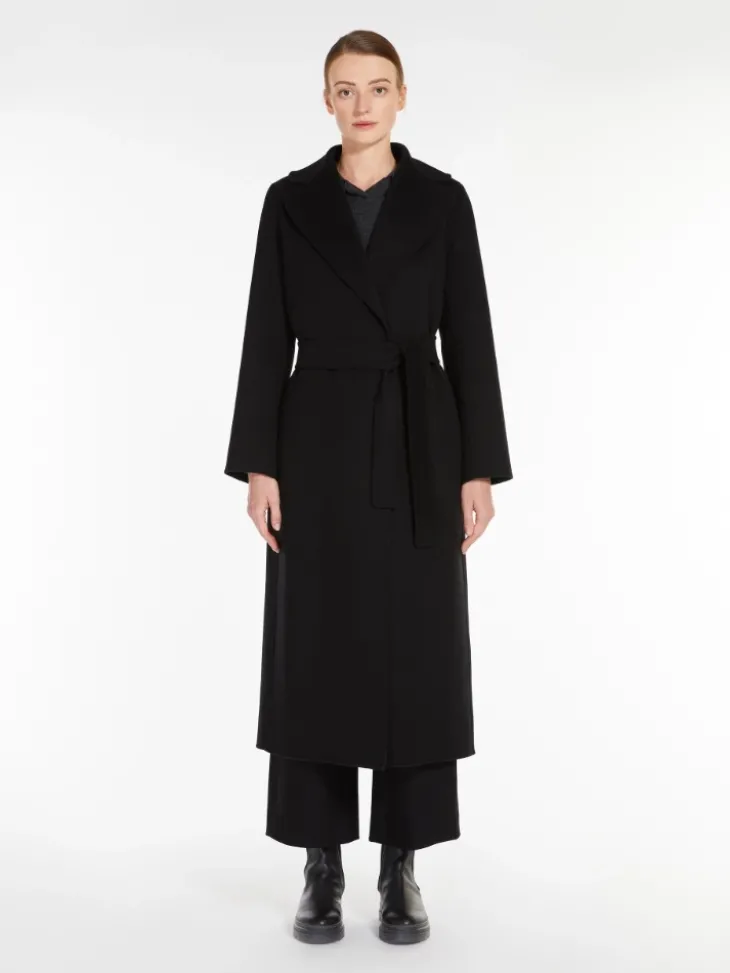 Wool drap wrap coat - BLACK