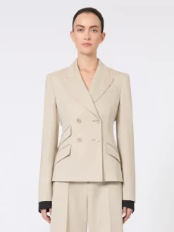 Wool, mohair and silk double-breasted blazer - SAND