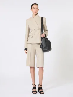 Wool, mohair and silk double-breasted blazer - SAND