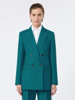 Wool, mohair and silk double-breasted blazer - TURQUOISE
