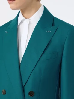 Wool, mohair and silk double-breasted blazer - TURQUOISE
