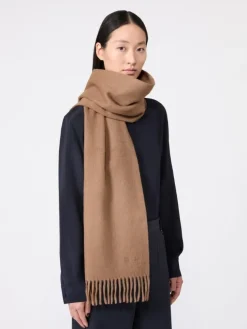 Wool scarf with embroidery - CAMEL