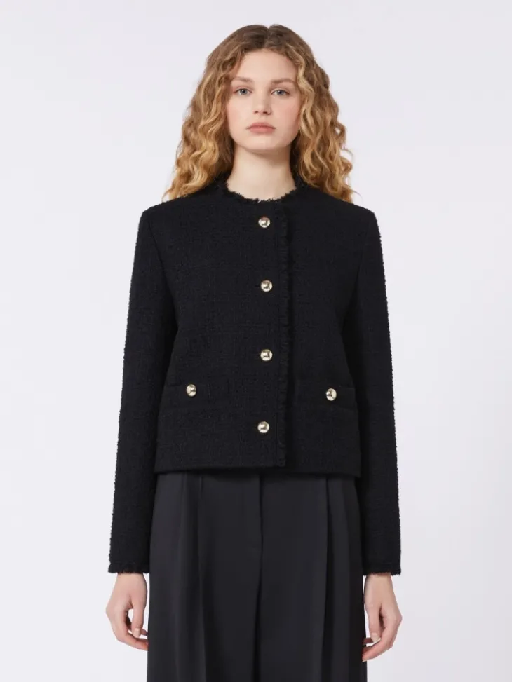Wool-blend crew-neck jacket - BLACK