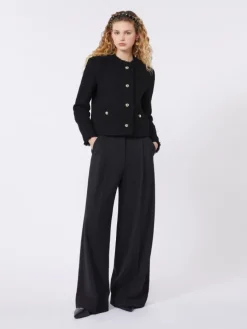 Wool-blend crew-neck jacket - BLACK