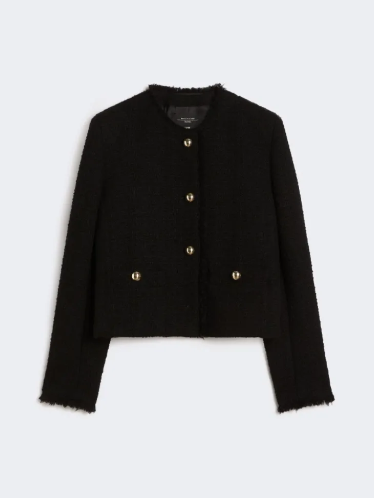 Wool-blend crew-neck jacket - BLACK