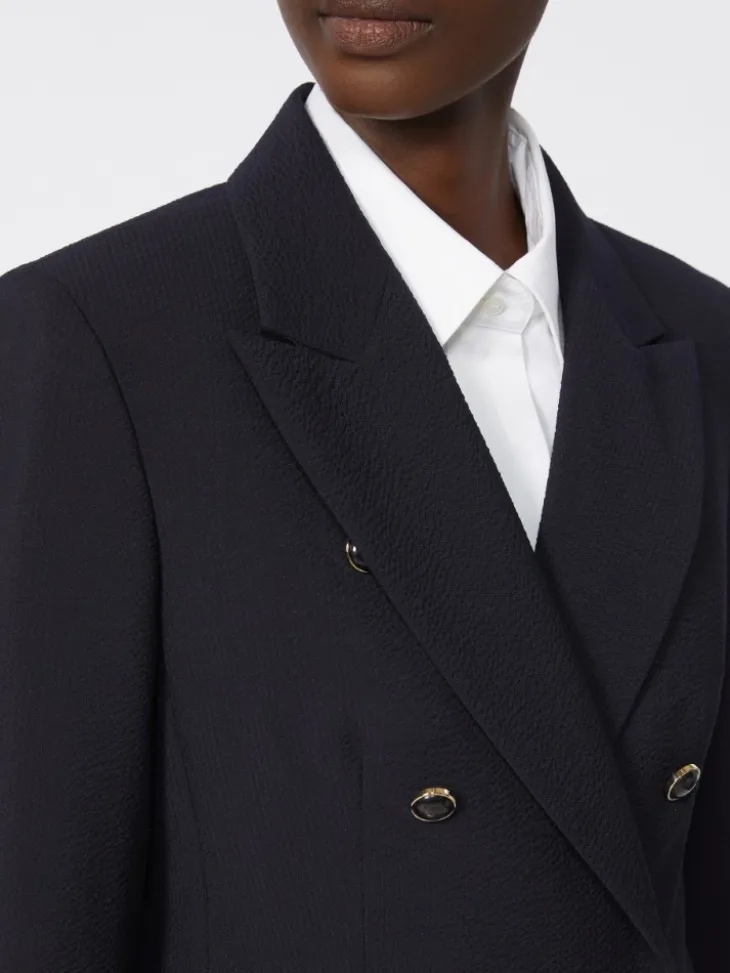 Wool-blend seersucker blazer - ULTRAMARINE
