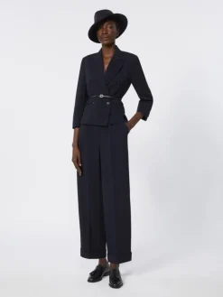 Woollen cloth cropped blazer - ULTRAMARINE