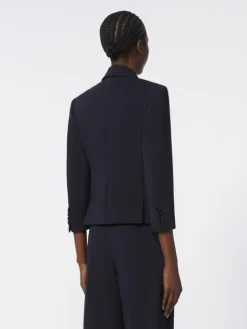 Woollen cloth cropped blazer - ULTRAMARINE