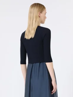 Woollen yarn cropped cardigan - ULTRAMARINE
