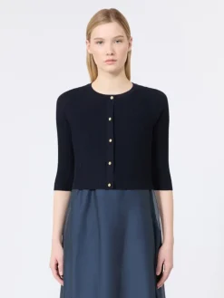 Woollen yarn cropped cardigan - ULTRAMARINE