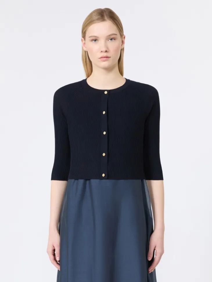 Woollen yarn cropped cardigan - ULTRAMARINE