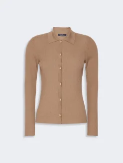 Woollen yarn fitted cardigan - CAMEL