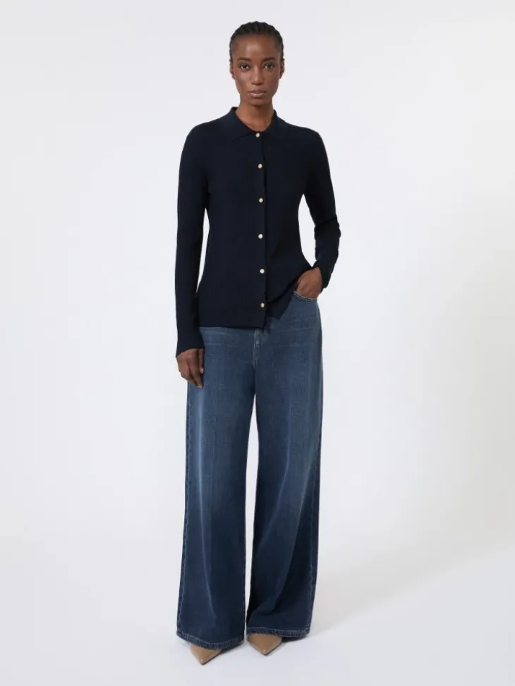 Woollen yarn fitted cardigan - ULTRAMARINE
