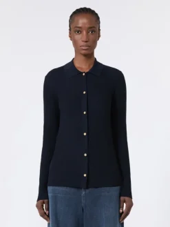 Woollen yarn fitted cardigan - ULTRAMARINE