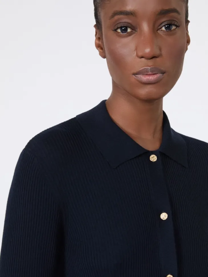 Woollen yarn fitted cardigan - ULTRAMARINE