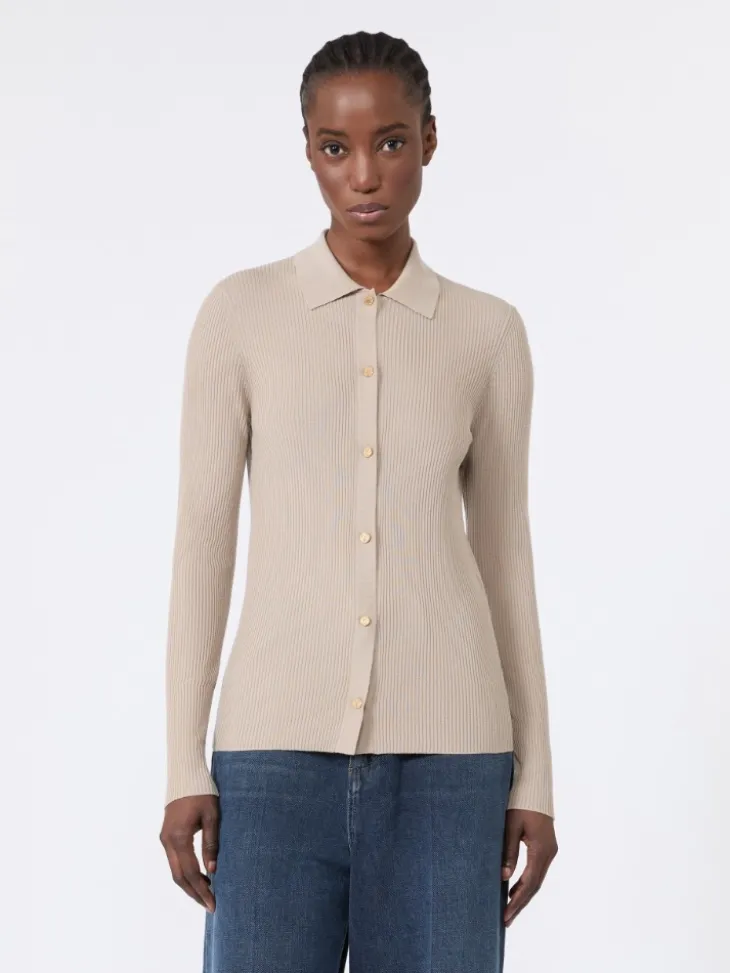 Woollen yarn fitted cardigan - BEIGE