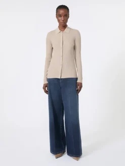 Woollen yarn fitted cardigan - BEIGE