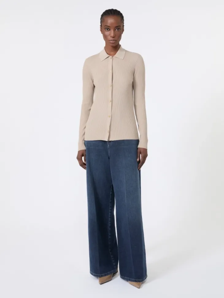 Woollen yarn fitted cardigan - BEIGE