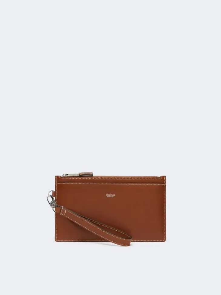 Wrist-strap leather pouch - AMBER BROWN